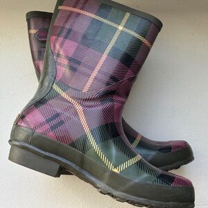 L.L.Bean Wellie Mid-Calf, Tartan Plaid Rubber Boots for Women